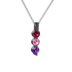 Trinity Taşlı Kolye - Rodolit garnet, pembe kuvars ve ametist 925 ayar siyah rodyum kaplama gümüş kolye (40 cm beyaz altın rolo zincir) #14ru1lu
