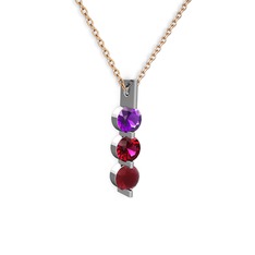 Trinity Taşlı Kolye - Ametist, rodolit garnet ve kök yakut 14 ayar beyaz altın kolye (40 cm rose altın rolo zincir) #14wyem