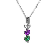 Trinity Taşlı Kolye - Swarovski, ametist ve yeşil kuvars 14 ayar beyaz altın kolye (40 cm beyaz altın rolo zincir) #14zkuxl
