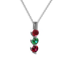 Kök yakut, yeşil kuvars ve rodolit garnet 14 ayar beyaz altın kolye (40 cm beyaz altın rolo zincir)