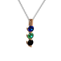 Lab safir, yeşil kuvars ve siyah zirkon 14 ayar rose altın kolye (40 cm beyaz altın rolo zincir)