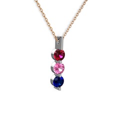 Trinity Taşlı Kolye - Rodolit garnet, pembe kuvars ve lab safir 14 ayar beyaz altın kolye (40 cm rose altın rolo zincir) #15kyw08