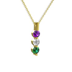 Trinity Taşlı Kolye - Ametist, swarovski ve yeşil kuvars 8 ayar altın kolye (40 cm altın rolo zincir) #15lb2bv