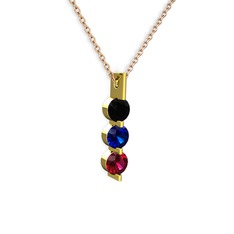 Trinity Taşlı Kolye - Siyah zirkon, lab safir ve rodolit garnet 8 ayar altın kolye (40 cm rose altın rolo zincir) #15m96dz