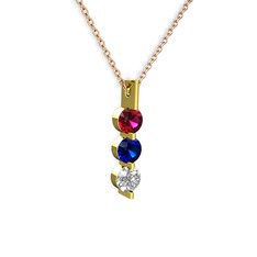Rodolit garnet, lab safir ve swarovski 8 ayar altın kolye (40 cm rose altın rolo zincir)