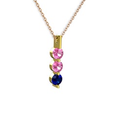 Pembe kuvars ve lab safir 14 ayar altın kolye (40 cm rose altın rolo zincir)