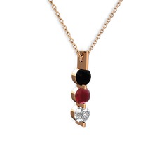 Siyah zirkon, kök yakut ve swarovski 14 ayar rose altın kolye (40 cm rose altın rolo zincir)