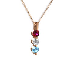 Trinity Taşlı Kolye - Rodolit garnet, swarovski ve akuamarin 8 ayar rose altın kolye (40 cm rose altın rolo zincir) #160543y