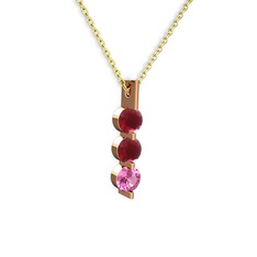 Trinity Taşlı Kolye - Kök yakut ve pembe kuvars 8 ayar rose altın kolye (40 cm altın rolo zincir) #161m19z