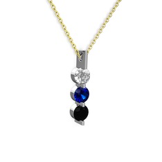 Swarovski, lab safir ve siyah zirkon 8 ayar beyaz altın kolye (40 cm altın rolo zincir)