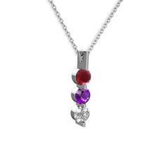 Trinity Taşlı Kolye - Kök yakut, ametist ve swarovski 8 ayar beyaz altın kolye (40 cm gümüş rolo zincir) #165mnhz