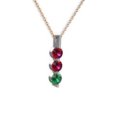 Trinity Taşlı Kolye - Rodolit garnet ve yeşil kuvars 14 ayar beyaz altın kolye (40 cm rose altın rolo zincir) #165s90o