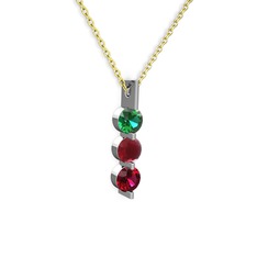Yeşil kuvars, kök yakut ve rodolit garnet 14 ayar beyaz altın kolye (40 cm altın rolo zincir)