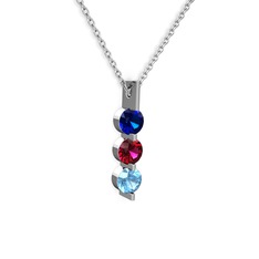 Trinity Taşlı Kolye - Lab safir, rodolit garnet ve akuamarin 8 ayar beyaz altın kolye (40 cm beyaz altın rolo zincir) #16ks3jr