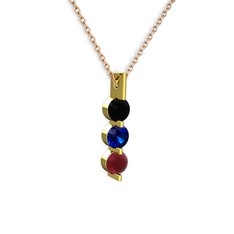 Trinity Taşlı Kolye - Siyah zirkon, lab safir ve kök yakut 8 ayar altın kolye (40 cm rose altın rolo zincir) #16sa9hv