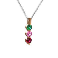 Yeşil kuvars, pembe kuvars ve rodolit garnet 8 ayar rose altın kolye (40 cm gümüş rolo zincir)
