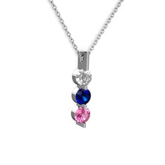 Swarovski, lab safir ve pembe kuvars 14 ayar beyaz altın kolye (40 cm beyaz altın rolo zincir)