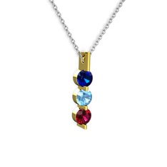 Trinity Taşlı Kolye - Lab safir, akuamarin ve rodolit garnet 925 ayar altın kaplama gümüş kolye (40 cm beyaz altın rolo zincir) #174k26j