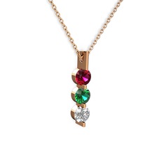 Trinity Taşlı Kolye - Rodolit garnet, yeşil kuvars ve swarovski 14 ayar rose altın kolye (40 cm rose altın rolo zincir) #17be3vt