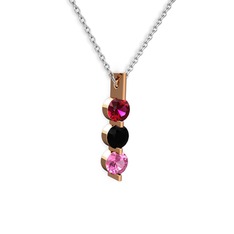 Trinity Taşlı Kolye - Rodolit garnet, siyah zirkon ve pembe kuvars 925 ayar rose altın kaplama gümüş kolye (40 cm beyaz altın rolo zincir) #17eqmf6