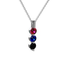 Rodolit garnet, lab safir ve siyah zirkon 8 ayar beyaz altın kolye (40 cm beyaz altın rolo zincir)