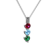 Trinity Taşlı Kolye - Rodolit garnet, akuamarin ve yeşil kuvars 8 ayar beyaz altın kolye (40 cm beyaz altın rolo zincir) #17gxmd8