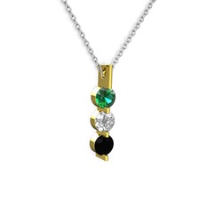 Yeşil kuvars, swarovski ve siyah zirkon 8 ayar altın kolye (40 cm beyaz altın rolo zincir)