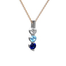 Trinity Taşlı Kolye - Swarovski, akuamarin ve lab safir 925 ayar gümüş kolye (40 cm rose altın rolo zincir) #17qc1wa