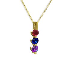 Trinity Taşlı Kolye - Kök yakut, lab safir ve ametist 8 ayar altın kolye (40 cm altın rolo zincir) #17rxfnw