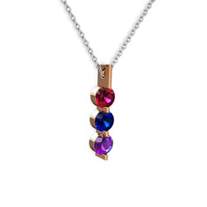 Rodolit garnet, lab safir ve ametist 14 ayar rose altın kolye (40 cm beyaz altın rolo zincir)