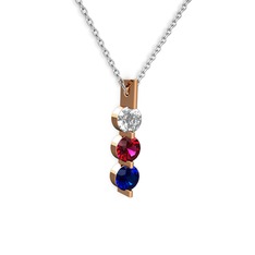 Trinity Taşlı Kolye - Swarovski, rodolit garnet ve lab safir 8 ayar rose altın kolye (40 cm beyaz altın rolo zincir) #186j251