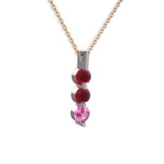 Trinity Taşlı Kolye - Kök yakut ve pembe kuvars 14 ayar beyaz altın kolye (40 cm rose altın rolo zincir) #189er1r