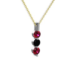 Rodolit garnet ve siyah zirkon 14 ayar beyaz altın kolye (40 cm gümüş rolo zincir)