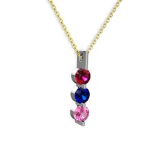 Trinity Taşlı Kolye - Rodolit garnet, lab safir ve pembe kuvars 8 ayar beyaz altın kolye (40 cm altın rolo zincir) #18ot2cb