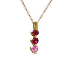 Trinity Taşlı Kolye - Kök yakut, rodolit garnet ve pembe kuvars 8 ayar altın kolye (40 cm rose altın rolo zincir) #18oze8k