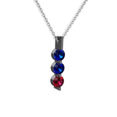 Lab safir ve rodolit garnet 925 ayar siyah rodyum kaplama gümüş kolye (40 cm gümüş rolo zincir)