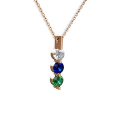 Swarovski, lab safir ve yeşil kuvars 8 ayar rose altın kolye (40 cm rose altın rolo zincir)