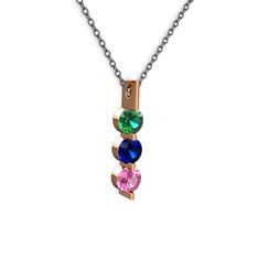 Yeşil kuvars, lab safir ve pembe kuvars 925 ayar rose altın kaplama gümüş kolye (40 cm gümüş rolo zincir)