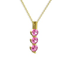 Trinity Taşlı Kolye - Pembe kuvars 925 ayar altın kaplama gümüş kolye (40 cm gümüş rolo zincir) #197ow28