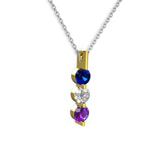 Trinity Taşlı Kolye - Lab safir, swarovski ve ametist 8 ayar altın kolye (40 cm beyaz altın rolo zincir) #19c5igj