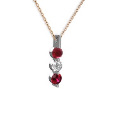 Kök yakut, swarovski ve rodolit garnet 925 ayar gümüş kolye (40 cm gümüş rolo zincir)