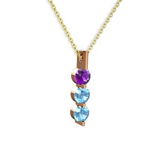 Trinity Taşlı Kolye - Ametist ve akuamarin 8 ayar rose altın kolye (40 cm altın rolo zincir) #19kh49l