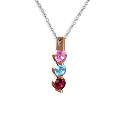 Trinity Taşlı Kolye - Pembe kuvars, akuamarin ve rodolit garnet 14 ayar rose altın kolye (40 cm beyaz altın rolo zincir) #19nqxp0