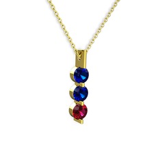 Trinity Taşlı Kolye - Lab safir ve rodolit garnet 8 ayar altın kolye (40 cm gümüş rolo zincir) #19p0wu1