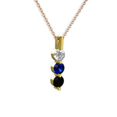 Trinity Taşlı Kolye - Swarovski, lab safir ve siyah zirkon 14 ayar altın kolye (40 cm rose altın rolo zincir) #19tz5h8