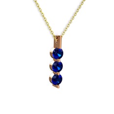 Trinity Taşlı Kolye - Lab safir 925 ayar rose altın kaplama gümüş kolye (40 cm altın rolo zincir) #19yuxu1