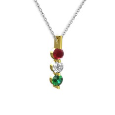 Trinity Taşlı Kolye - Kök yakut, swarovski ve yeşil kuvars 14 ayar altın kolye (40 cm beyaz altın rolo zincir) #19zolmy