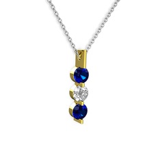Trinity Taşlı Kolye - Lab safir ve swarovski 14 ayar altın kolye (40 cm beyaz altın rolo zincir) #19zqqxy