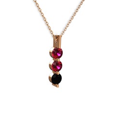 Trinity Taşlı Kolye - Rodolit garnet ve siyah zirkon 925 ayar rose altın kaplama gümüş kolye (40 cm gümüş rolo zincir) #1a365ey