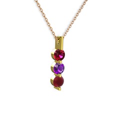 Trinity Taşlı Kolye - Rodolit garnet, ametist ve kök yakut 925 ayar altın kaplama gümüş kolye (40 cm rose altın rolo zincir) #1a61ol